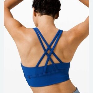 Lululemon Energy Blue Ribbed Strappy Back Yoga Workout Sports Bra Size 2